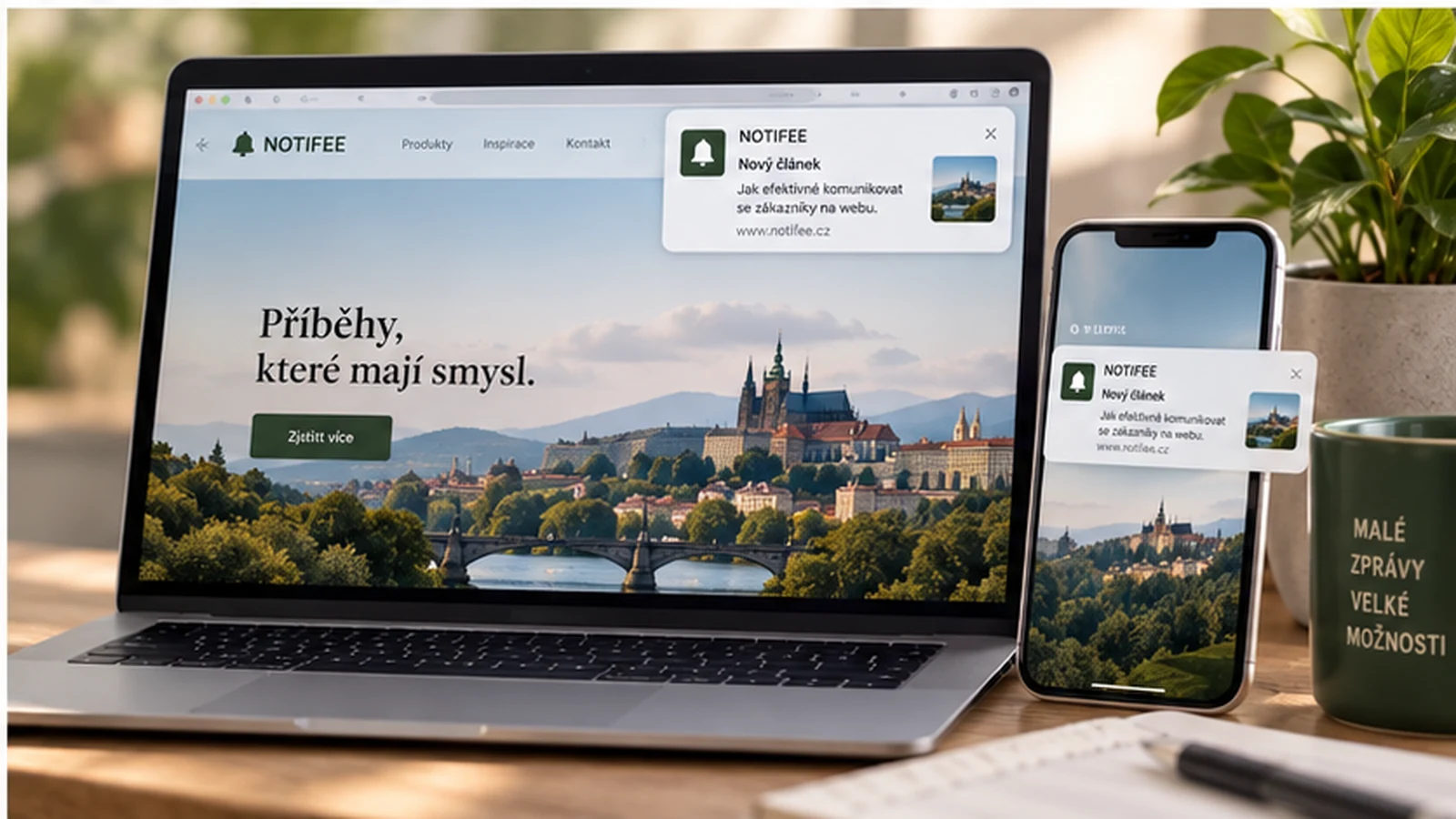 Webové upozornenia zobrazené na notebooku a telefóne