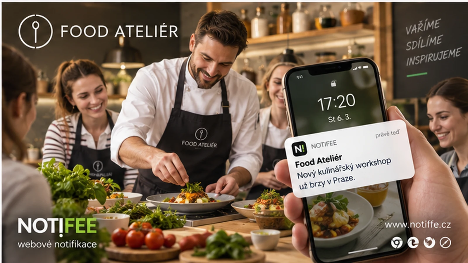 Kulinársky workshop Food Studio a telefón s oznámením nového kurzu