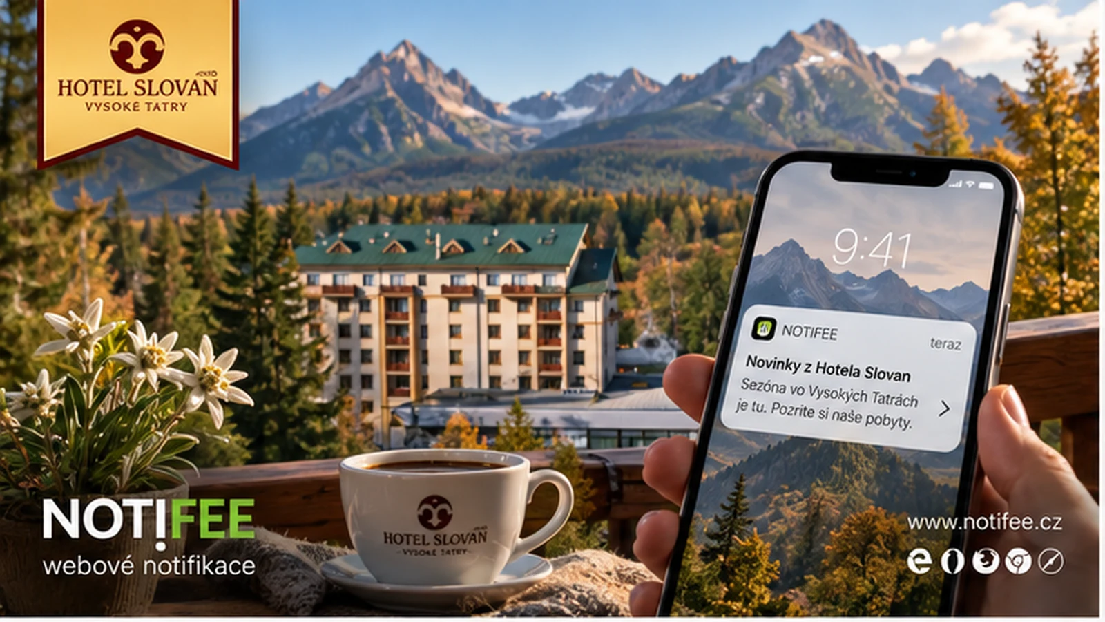 Hotel Slovan vo Vysokých Tatrách a telefón s webovou notifikáciou